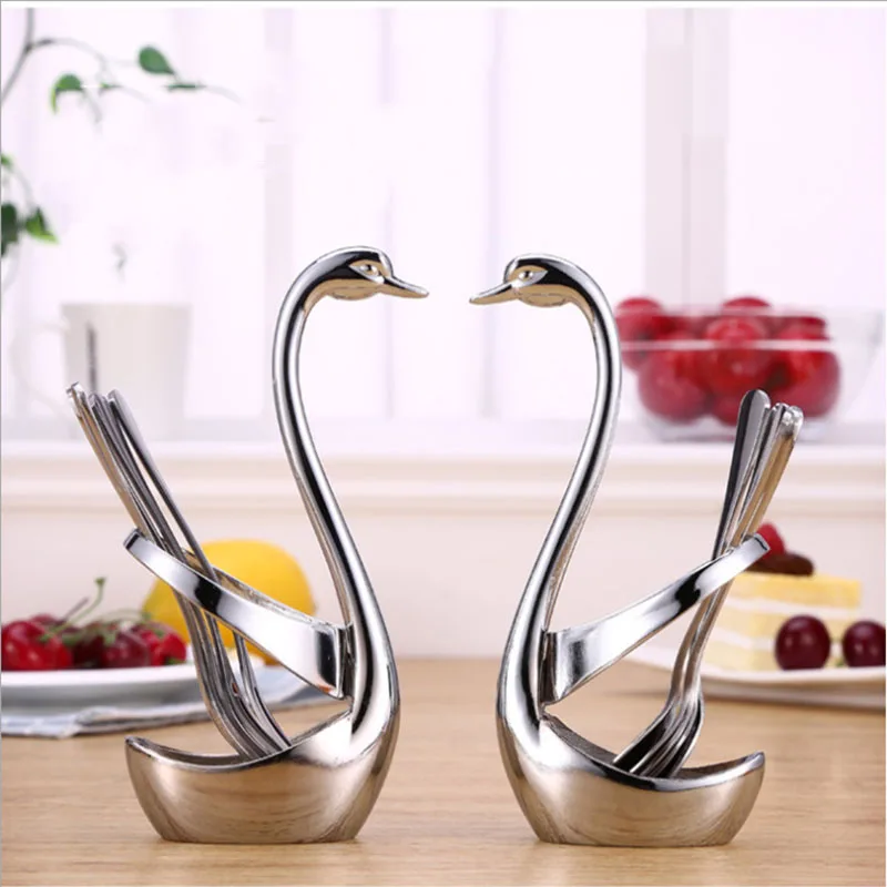 

Stainless Steel Fork and Spoon Holder, Decoration Tableware Set kitchen Tools Swan Holder Cutlery Holder,Best gift for Valentine
