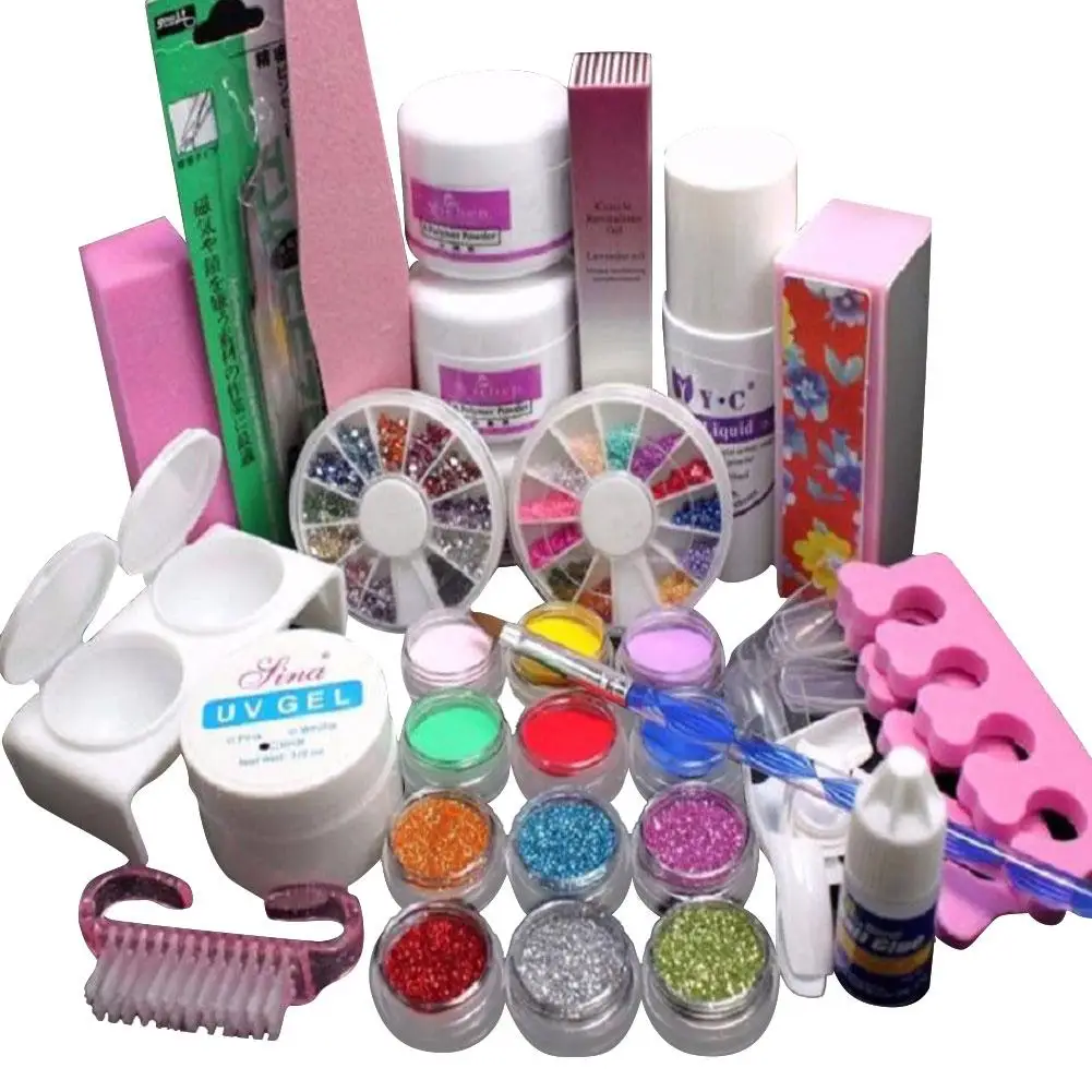 Акриловая пудра с блестками для дизайна ногтей набор инструментов