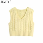 Zevity женский модный вязаный жилет с V-образным вырезом, вязаный крючком желтый свитер, женские шикарные безрукавный Повседневный узкий пуловеры, топы S583