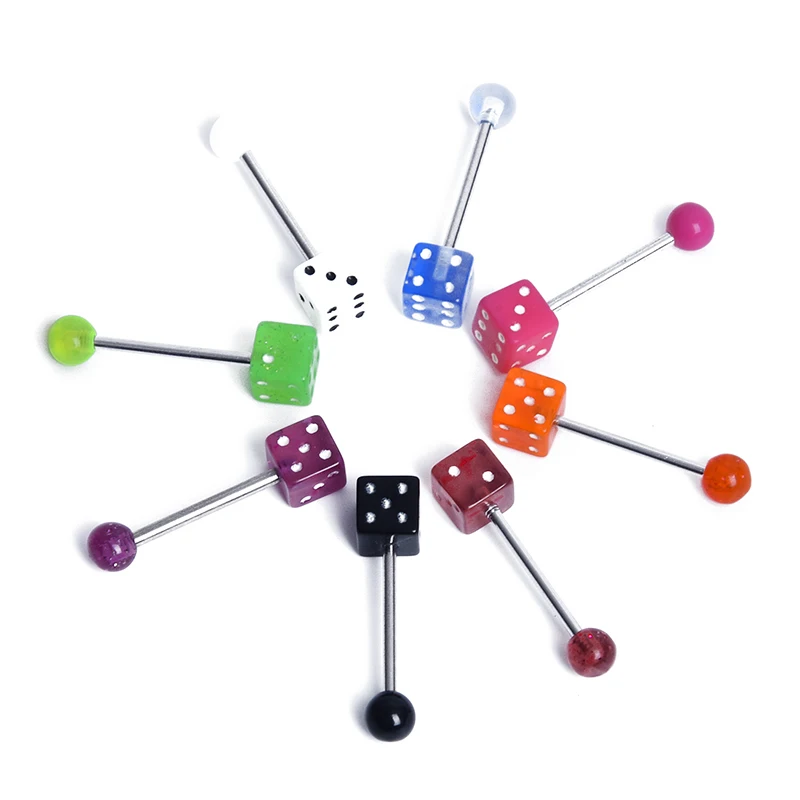 

8 Colors Dice Tongue Bars Rings Barbell Body Piercing