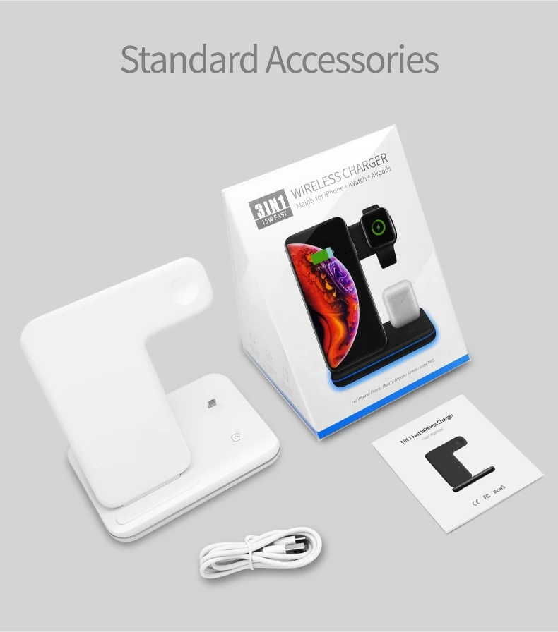 

3 in 1 15W Wireless Charger Dock Station Fast Charging For iPhone 11 XR XS Max 8 for Apple Watch 2 3 4 For AirPods For Samsung