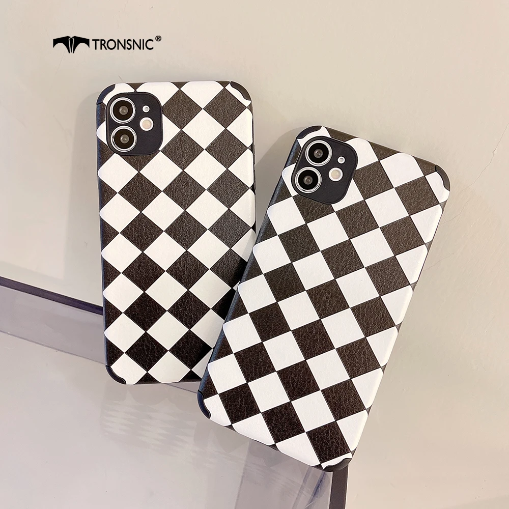 

Diamond Silk Print Phone Case for iPhone 13 12 11 Pro Max XR Xs MAX Soft Matte Plaid Black White Cases for iPhone 7 8 Plus Cover