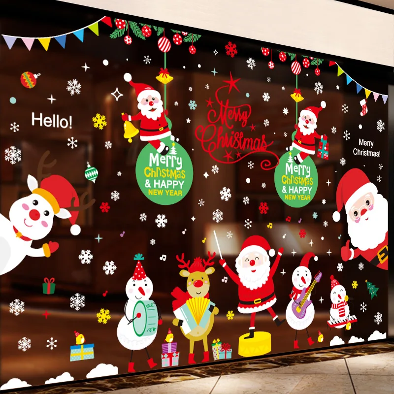 

[shijuekongjian] Christmas Glass Stickers DIY Santa Claus Snowmen Wall Decals for Living Room Shop Window New Year Decoration