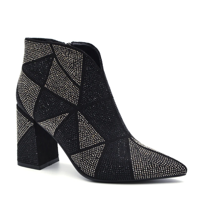 Новинка 2020 модные блестящие женские ботинки Стразы с кристаллами обувь на