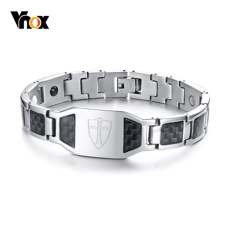 Магнитный браслет Vnox 12 мм из углеродного волокна для мужчин Knights Templar Shield Cross