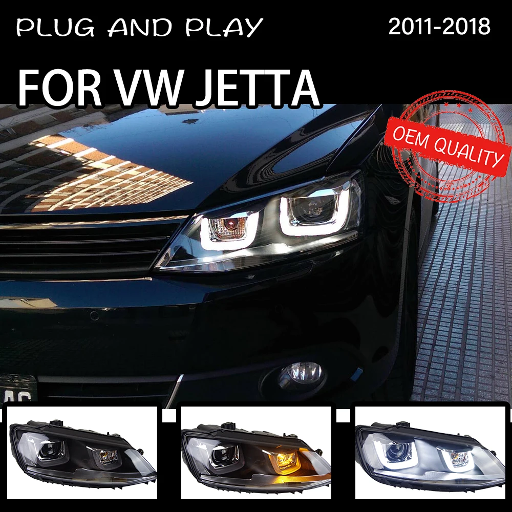 

Head Lamp For Car VW Jetta 2011-2018 Jetta Mk6 Headlights Fog Lights Day Running Light DRL H7 LED Bi Xenon Bulb Car Accessory