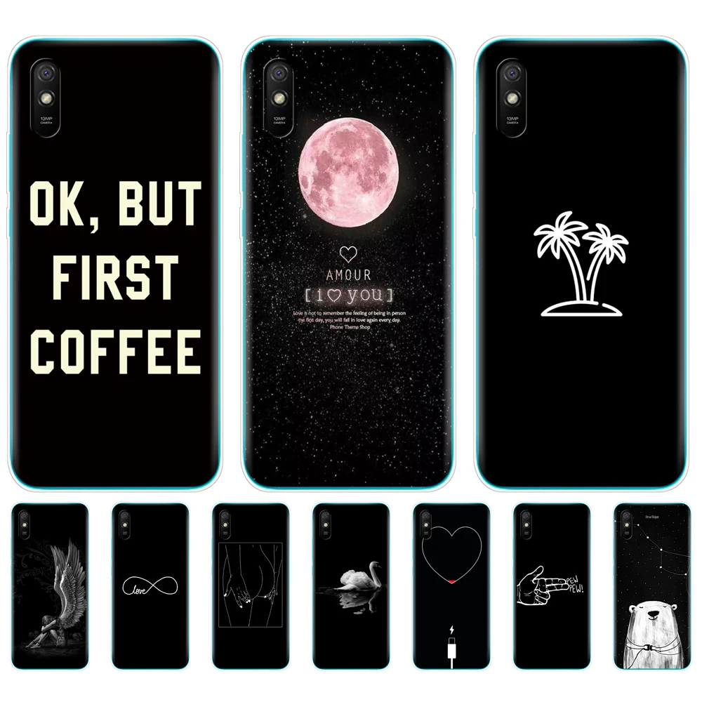 For xiaomi redmi 9A Case Silicon Soft TPU Back Phone Cover For redmi 9A Case 6.53 inch etui bumper coque Protective Fundas Black