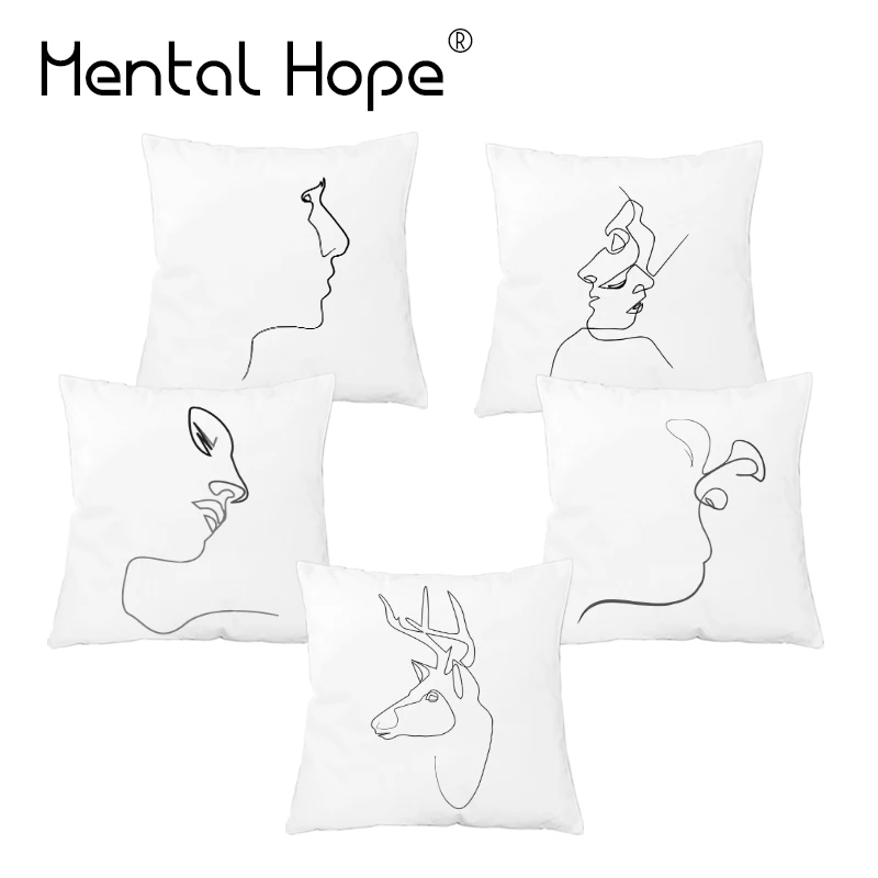 Геометрические линии чехол для подушки с принтом изображением лица плюшевые