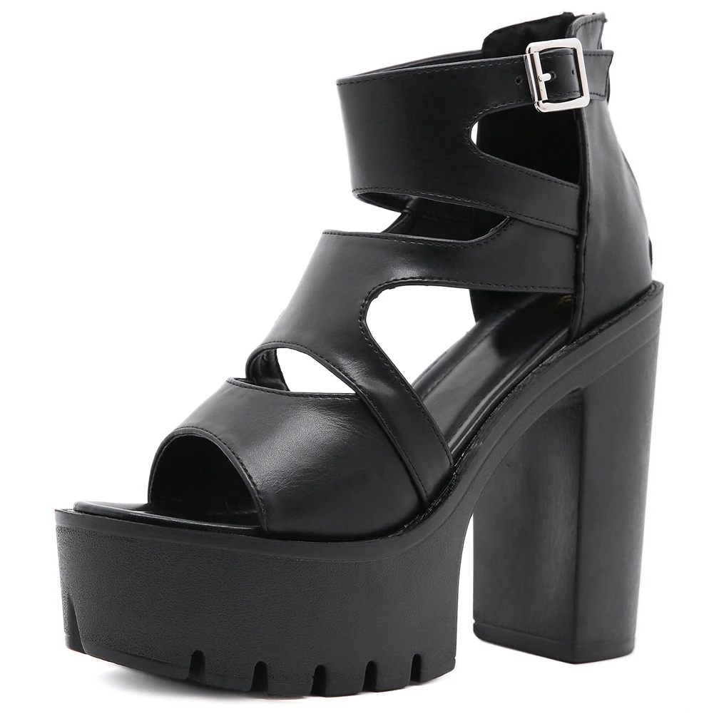 

RIBETRINI New Arrival Female Platform Zipper Ankle Strap Shoes Women Sandals Square High Heel Quality Cool Sandals