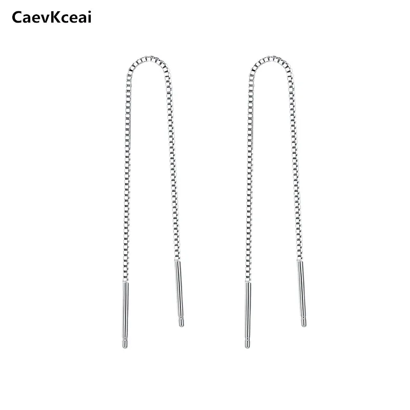 CaevKceai 925 стерлингового серебра ослепительные длинные серьги с кисточками цепочка