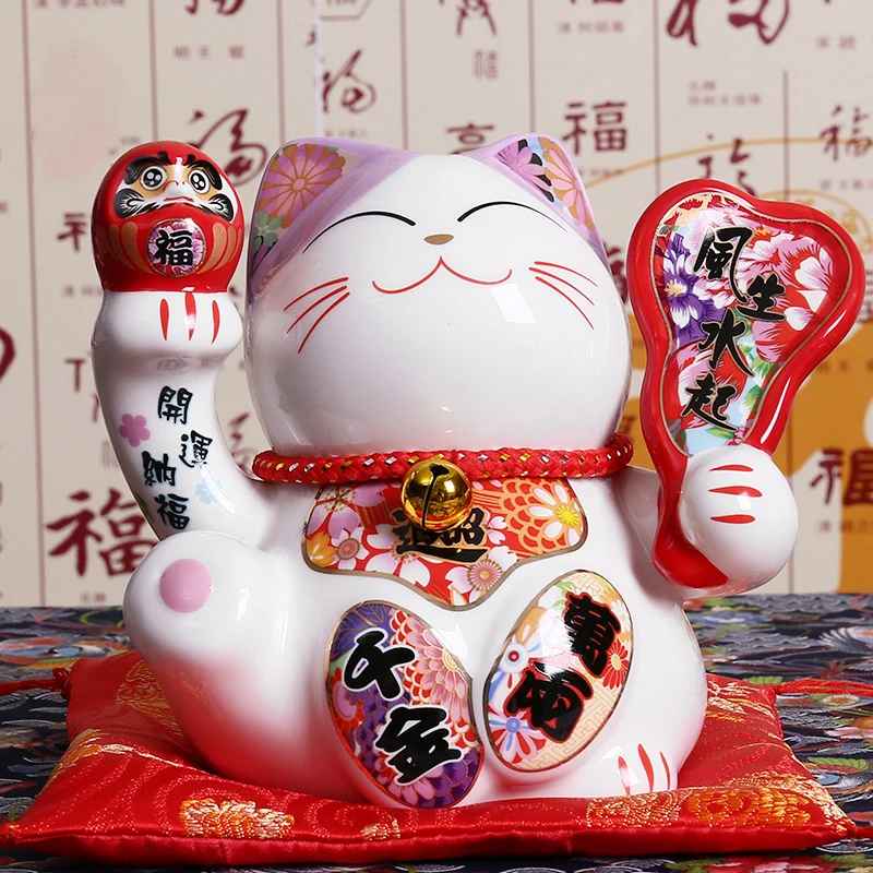 

5 дюймов японский Керамика манэки-нэко \ статуя фарфор Lucky Cat Копилка фигурка кошки на удачу Feng Shui дома Украшение стола подарки