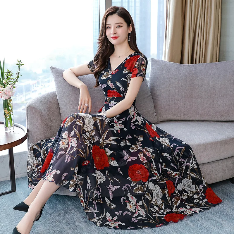 Летнее платье новинка 2020 женское корейское пляжное с цветочным рисунком