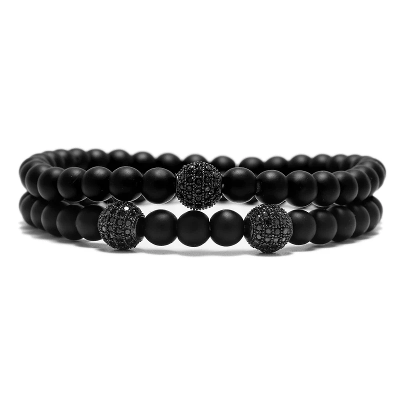 Модная черная матовая искусственная кожа с Бусины оникс браслет набор роскошных