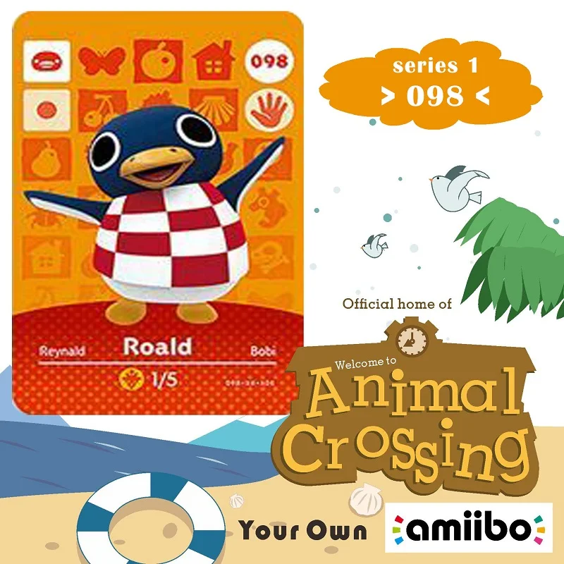 098 животное пересечение Amiibo карты Roald животных серии 1 Nfc работы для Ns игры Быстрая