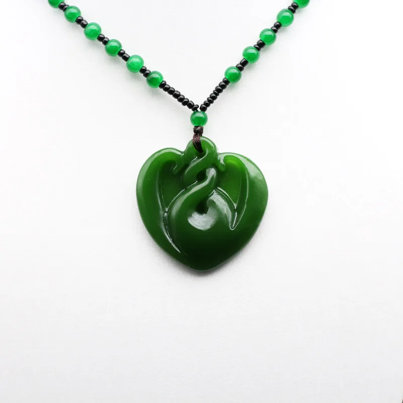 

Heart Green Jade Pendant Necklace Bead Chinese Hand-Carved Natural Charm Jadeite Jwewelry Fashion Amulet for Women Lucky Gifts