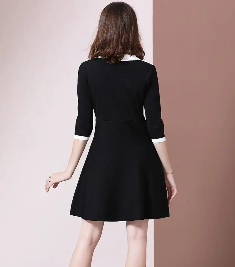 Женское трикотажное платье-свитер на пуговицах с V-образным вырезом | Женская