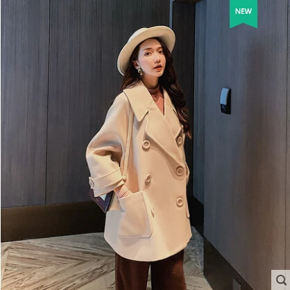 Женское Однотонное шерстяное пальто повседневная винтажная двубортная блузка