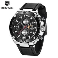 benyar top brand 2020 new leather watch male wristwatch for men new mens sport watches waterproof chronograph luxury quartz