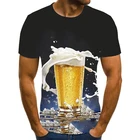 Мужская футболка с 3D-принтом пива, модная летняя крутая футболка с коротким рукавом и мультипликационным принтом, Забавные футболки с графическим принтом и круглым вырезом, 2021