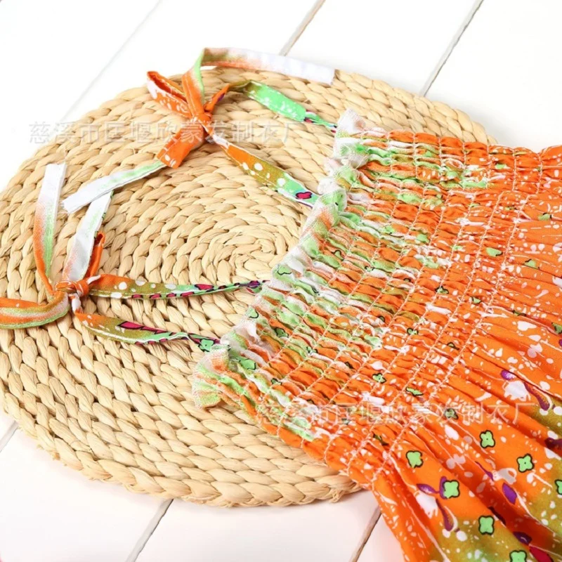 

Summer Girls Floral Dress Sling Ruffles Bohemian Beach Princess Dresses for Girl Clothing 2 6 8 12 Years With Necklace Gift