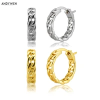 andywen 100 925 sterling silver gold large 14mm locker chain hoops circle pendiente earring 2020 piercing round luxuryjewelry