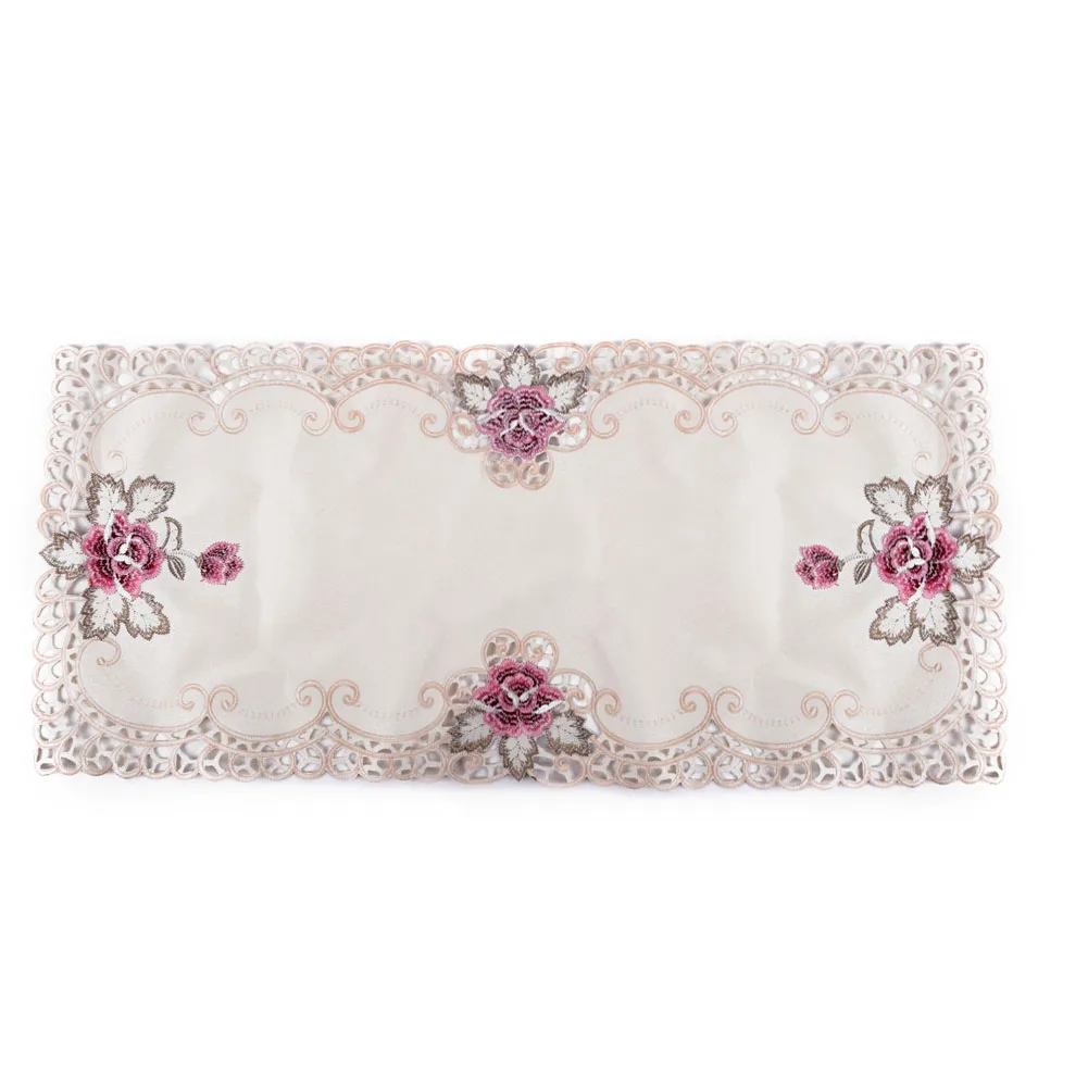 

Country Style Flower Embroidery Lace Tablecloth Table Mat Pastoral Round Tablecloth Table Cloth Household Embroidery Label