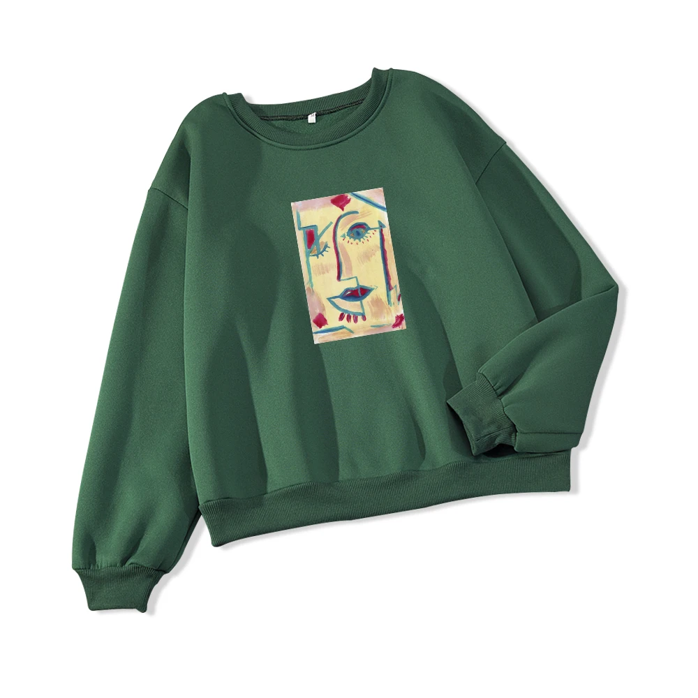 Aesthetic Goth Line Face Sweatshirts Hoodies Women Crewneck Fall Girlfriend Oversized Sweetshirts Sudadera Mujer Invierno 2020