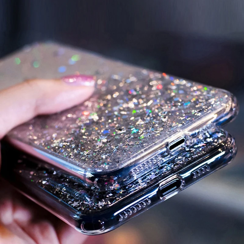 luxury glitter transparent phone case for huawei nova 8i soft shockproof bumper back cover free global shipping