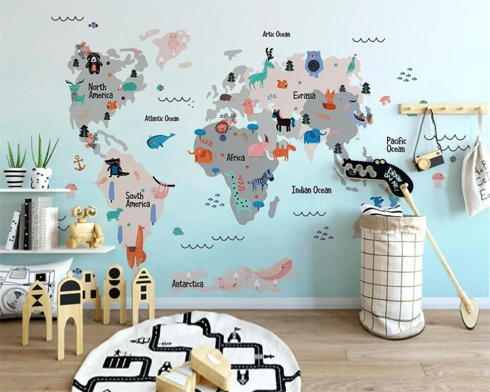 Пользовательские обои wellyu 3d фотообои ручная роспись мультфильм Карта мира