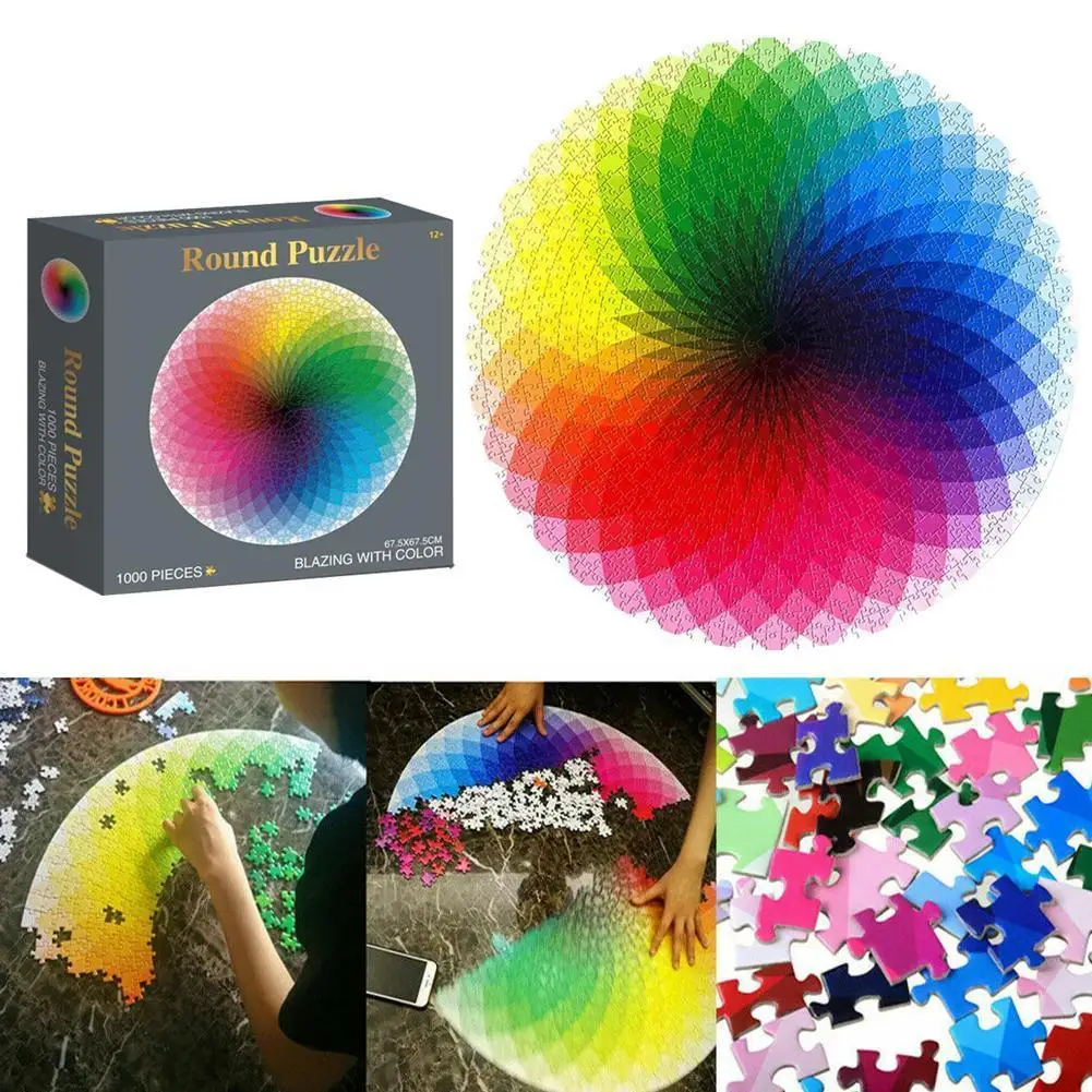 

1000 Pieces Paper Puzzle Multicolor Rainbow Puzzles Educational Toy Round Toy Jigsaw Geometrical Kids Puzzles Pattern For A S4C3