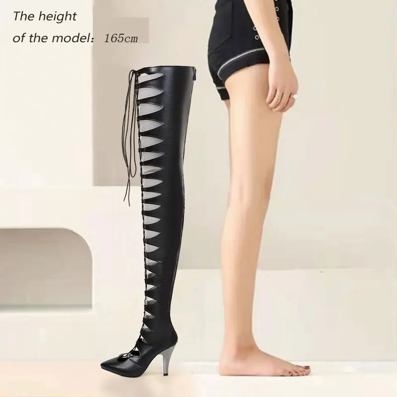 Sgesvier и панковский стиль Сандалии-гладиаторы выше колена полной длины настоящие