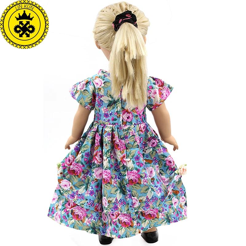 

Girl Doll Clothes Elegant Color Flower Print Long Dress Doll Clothes For 18 inch Girl Doll Best Gift 5 Colors D-2