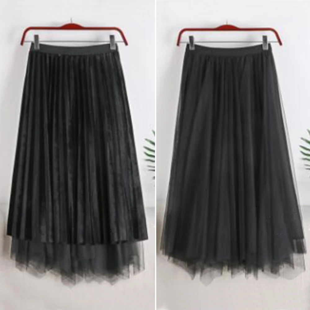 Женская плиссированная юбка макси 2 в 1 винтажная средней длины с высокой талией