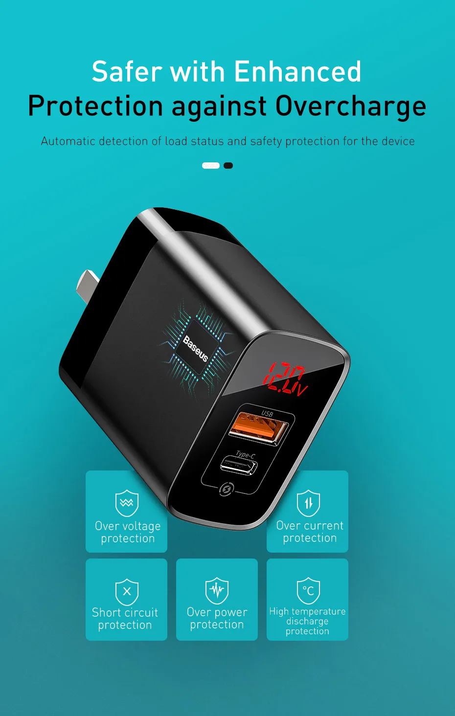 Baseus светодиодный дисплей USB зарядное устройство для мобильного телефона адаптер питания для iPhone samsung xiaomi настенная Быстрая зарядка розетка США вилка универсальная