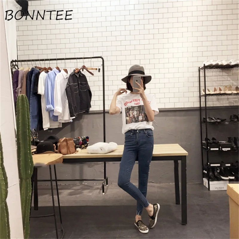 Джинсы рваные обтягивающие высокая талия женские тонкие универсальные