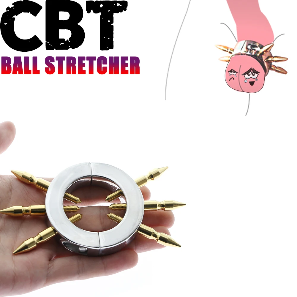 

CBT Golden Spiked Ball Stretcher Scrotum Testis Pendant Exercise Cock Penis Ring Restraint BDSM Torture Fetish Sex Toys For Men