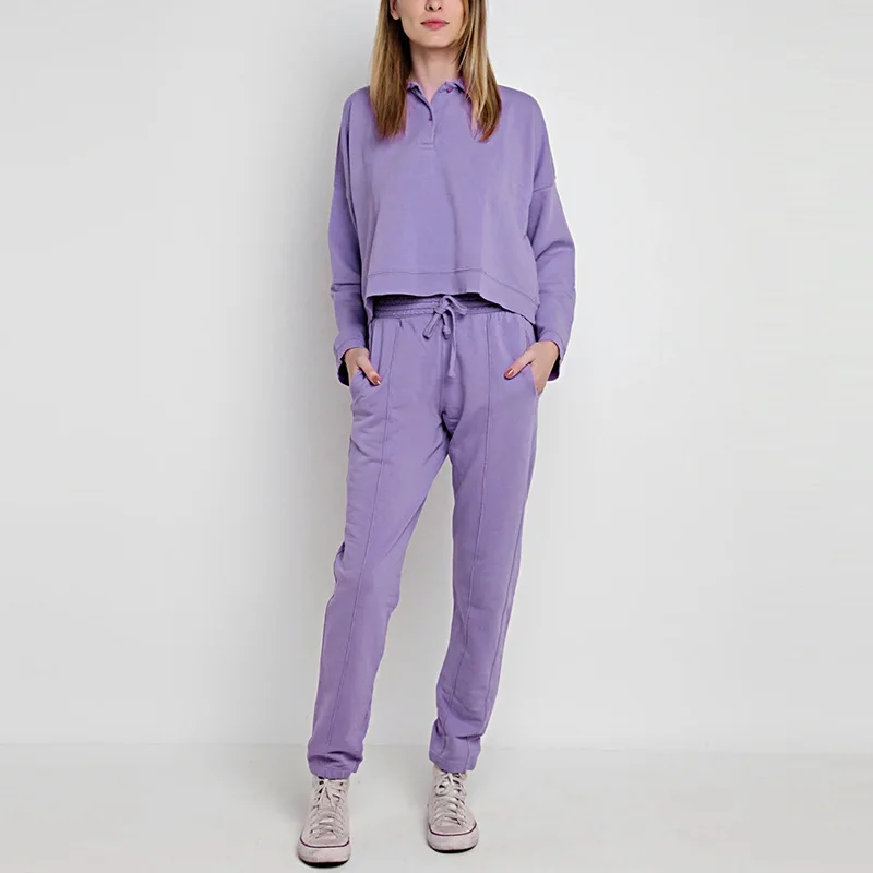 

Спортивная одежда, Женский комплект из двух предметов, свободные Модные шаровары с лацканами на шнуровке, Женский Повседневный костюм Lugentolo