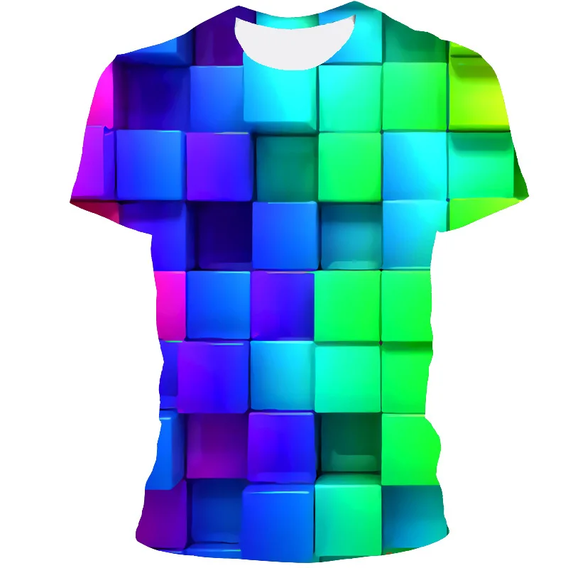 

2021 hot sale T-shirt men's geometric 3D three-dimensional pattern digital printing T-shirt top men's short-sleeved slim tee