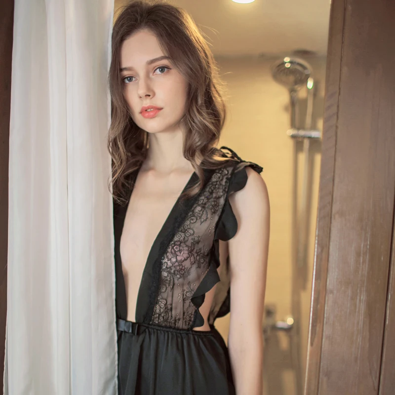 Сексуальная женская ночная рубашка на бретельках кружевное белье