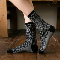 five color spring and autumn breathable sweat absorbent cotton socks womens tube socks three dimensional leopard print tide soc
