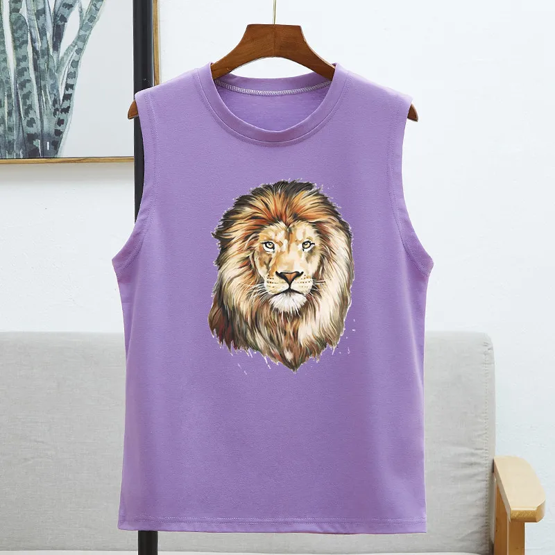 Модная женская футболка с Львом свободная без рукавов женские топы летняя пара