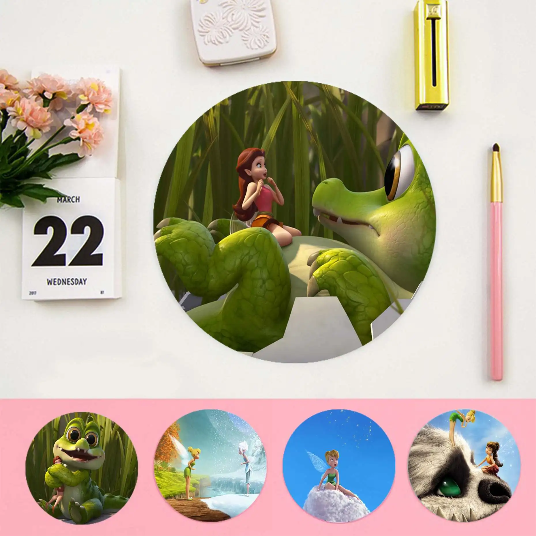 

Disney Tinker Bell Flower Elves Faery Fairy Elf Princess round Mouse pad PC Computer mat computer desk mat for gaming