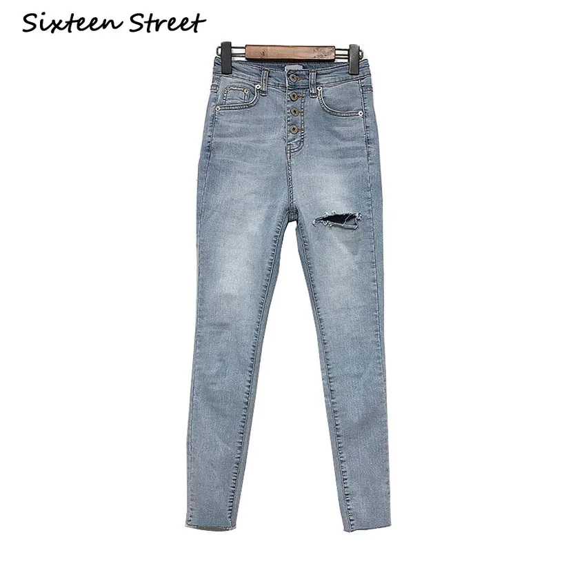 

Jeans Female 2020 New Korean Style Washed Button Ripped Jeans for Women High Waist Y2K Pants Aesthetic Fashion Vintage Clothes