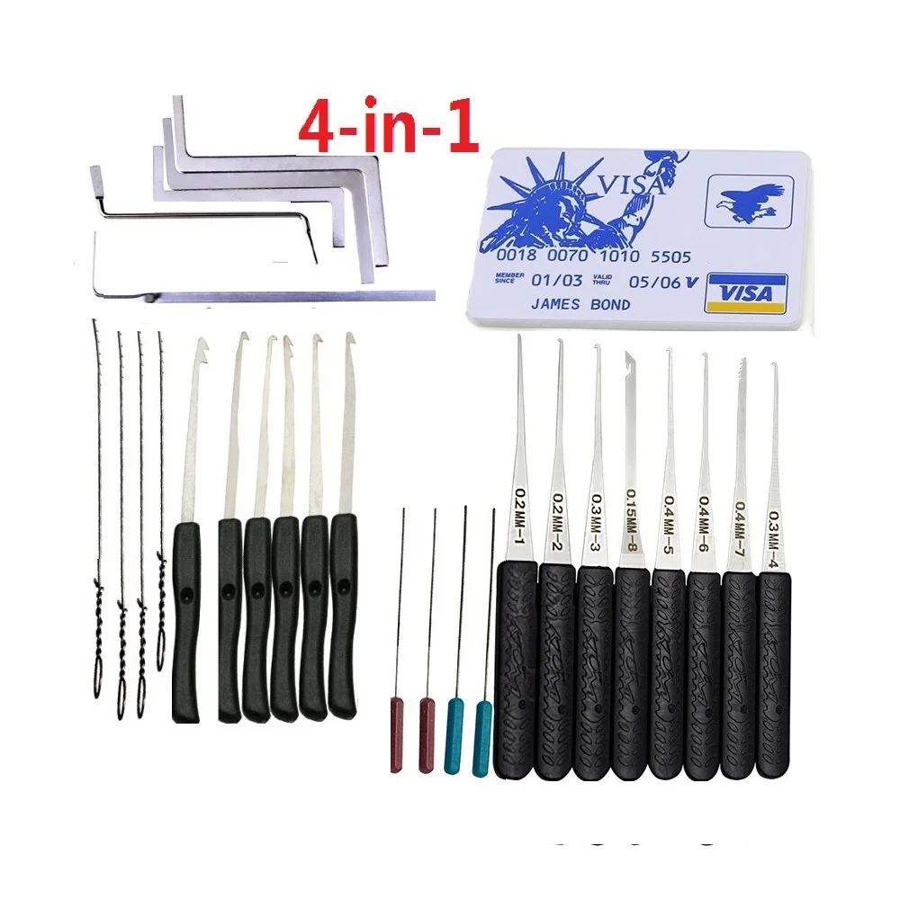 

4in1 Locksmith Lock Pick Set Stainless Steel Double Row Tension Removal Hooks Lock Picks Tools Lockpick