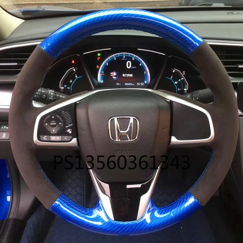 

Для Honda Civic CR-V Lingpaihao ингю углеродного волокна Черная замша кожаное рулевое колесо крышка