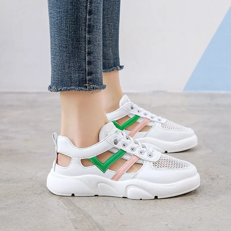 

2021 Shoes for Women Sneakers Summer Female Flat-bottomed Hollow Casual White Shoes Platform Sports Shoes Low-heeled Sandals