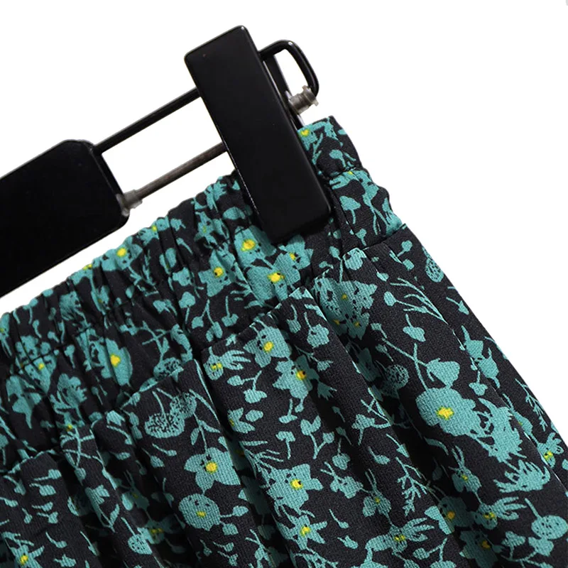 

White Pleated Skirt Casual Floral Elastic Waist Fall 2020 Women Clothing Red Green Plus Size Skirts For Women 4xl 5xl 6xl