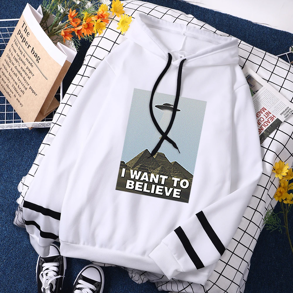 

I Want To Believe Graphic Prints Woman Hoodie 2021 Spring Patchwork Hoody Harajuku Comfort Hoodies Hip Hop Loose Female Hooded