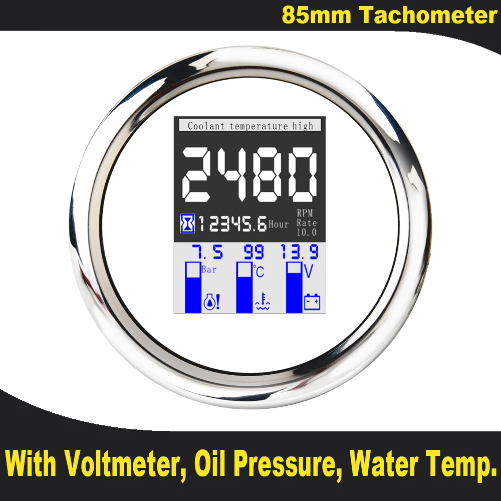 

TFT Screen 85mm Tachometer Water Temp Oil Pressure Gauge Digital Voltmeter 9-32V 10Bar 4 in 1 Multi-functional Meter with Alarm