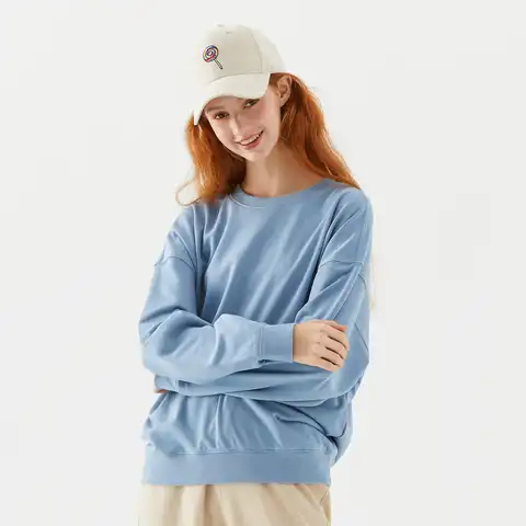 Metersbonwe Hoodies Women Round Neck Hoodie Ladies Loose Coat Knit Hoodies Casual Basic Sweatshirts for Spring/Fall Brand Tops